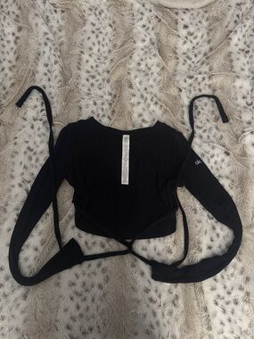 Alo ribbed Black Long-Sleeve Wrap Top